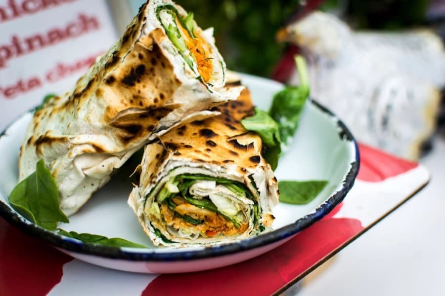 Filled wrap cut in half